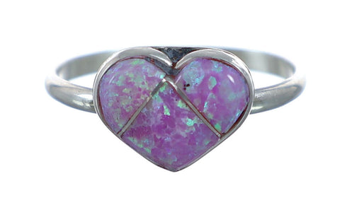 Zuni Native American Pink Opal Heart Sterling Silver Ring Size 5-1/2 NX11745